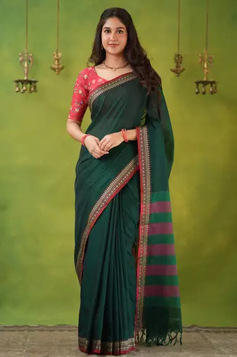 green narayanpet woven cotton saree