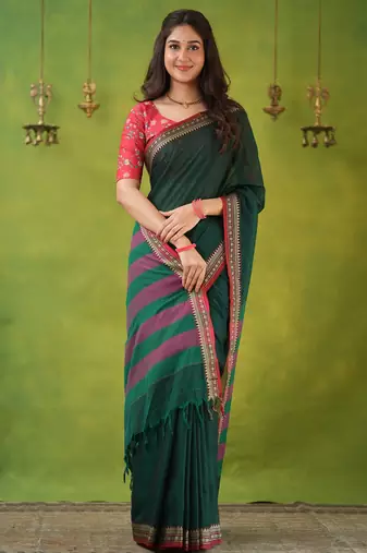 green narayanpet woven cotton saree