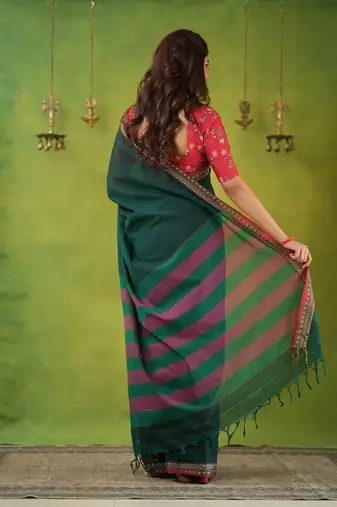 green narayanpet woven cotton saree