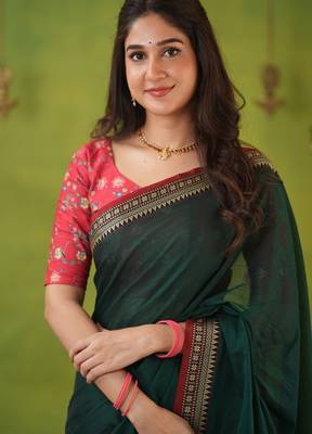 green narayanpet woven cotton saree 5