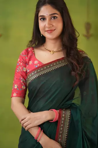green narayanpet woven cotton saree