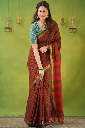 brown narayanpet woven cotton saree