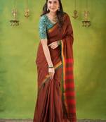 brown narayanpet woven cotton saree