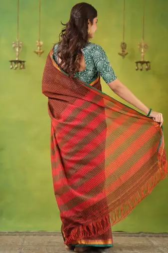 brown narayanpet woven cotton saree
