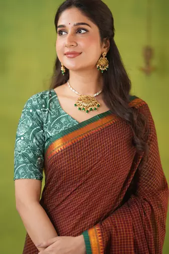 brown narayanpet woven cotton saree