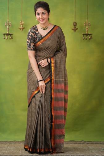 grey narayanpet woven cotton saree