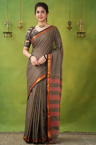 grey narayanpet woven cotton saree