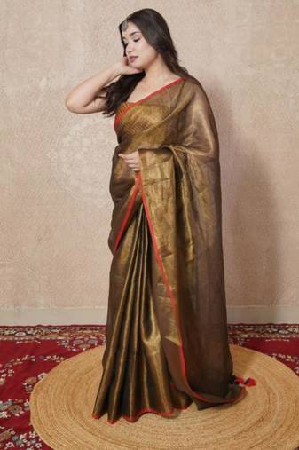 copper zari linen saree