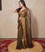 copper zari linen saree