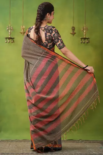 grey narayanpet woven cotton saree