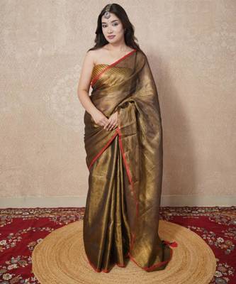 copper zari linen saree 2
