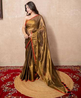 copper zari linen saree 3