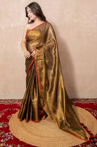 copper zari linen saree