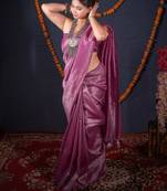 purple striped zari linen saree