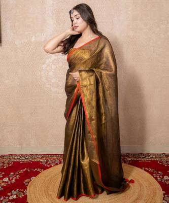 copper zari linen saree 4