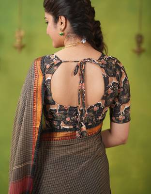 grey narayanpet woven cotton saree 6