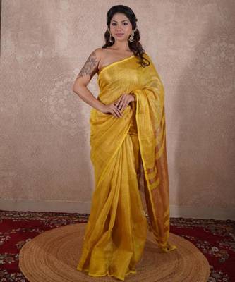 yellow saree with zari stripes 1