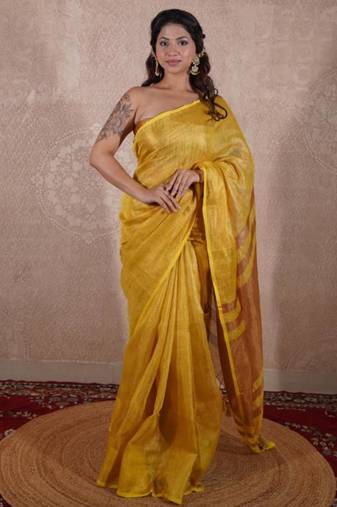 yellow saree with zari stripes