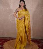 yellow saree with zari stripes