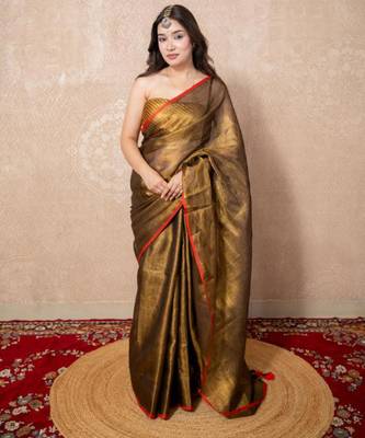 copper zari linen saree 5