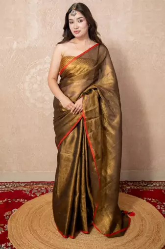copper zari linen saree