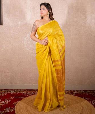 yellow saree with zari stripes 2