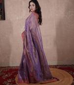 purple zari linen saree