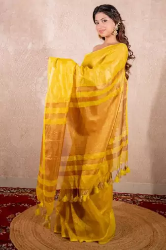 yellow saree with zari stripes