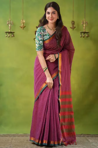 pink narayanpet woven cotton saree