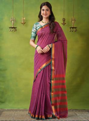 pink narayanpet woven cotton saree 3