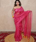 pink tikli work saree