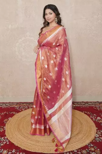 pink zari linen saree