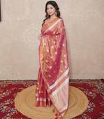 pink zari linen saree