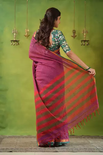 pink narayanpet woven cotton saree