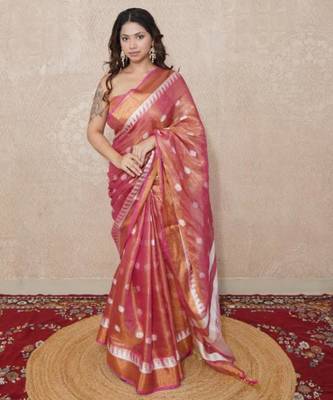 pink zari linen saree 2