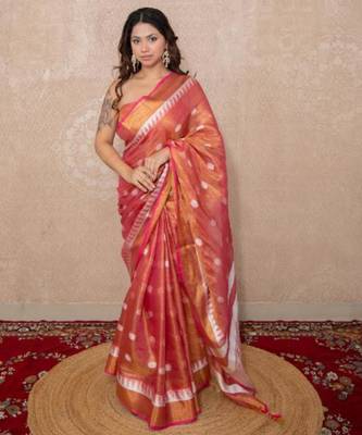 pink zari linen saree 4