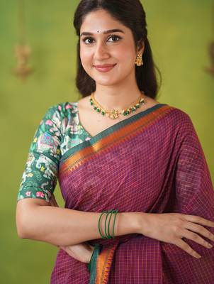 pink narayanpet woven cotton saree 5