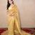 yellow striped zari linen saree