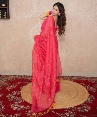pink tikli work saree 4
