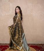 copper zari linen saree