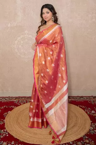 pink zari linen saree