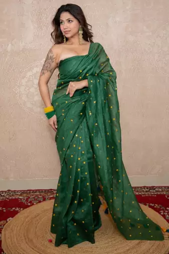 green tikli work saree