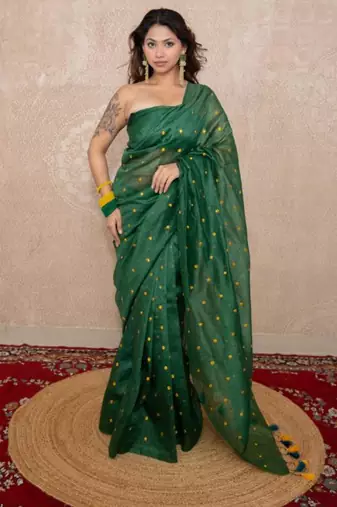 green tikli work saree
