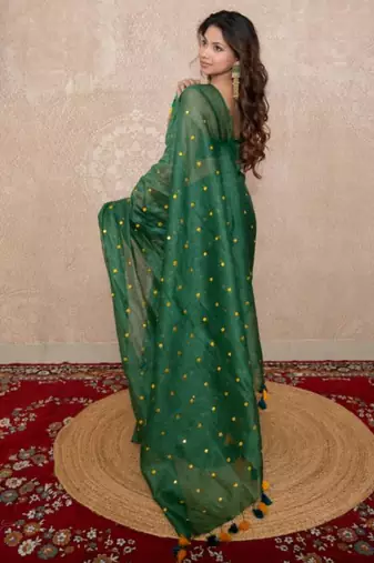 green tikli work saree