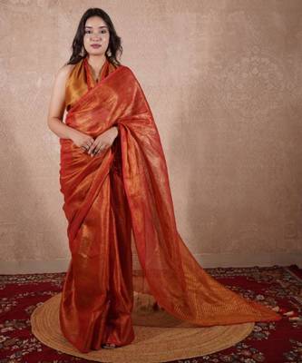 red zari saree with striped pallu 1