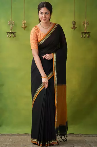 black narayanpet woven cotton saree