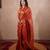 red zari saree with striped pallu