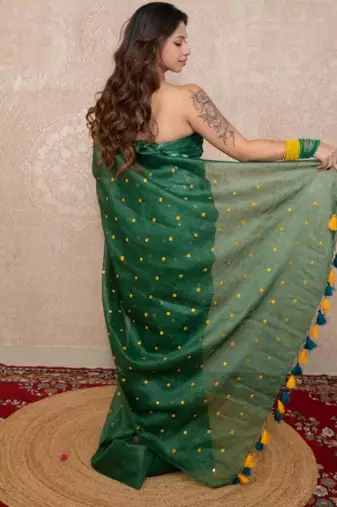 green tikli work saree