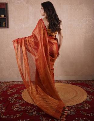 red zari saree with striped pallu 3