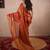 red zari saree with striped pallu